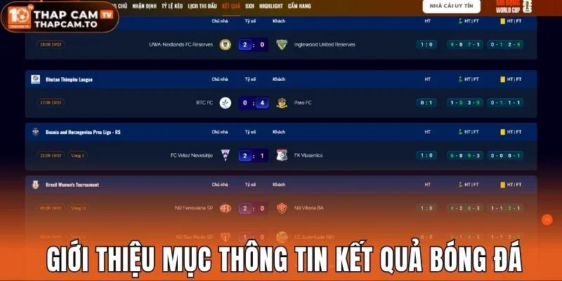 Giới thiệu mục thông tin kết quả bóng đá