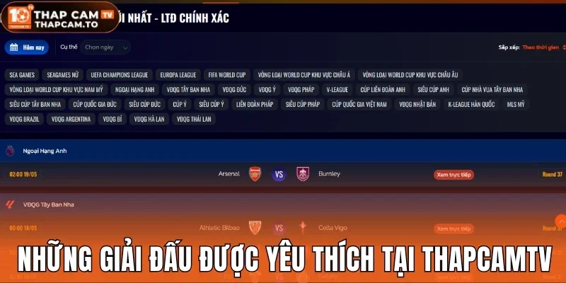 Những giải đấu được yêu thích nhất tại Thapcamtv