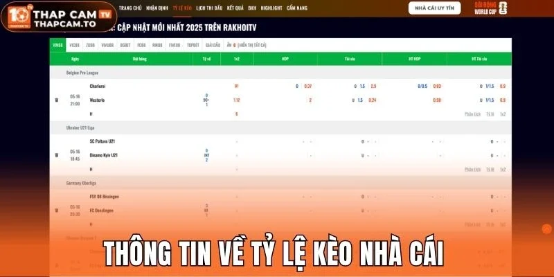 Thông tin về tỷ lệ kèo nhà cái 