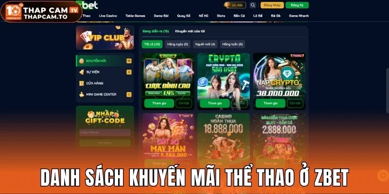 Danh sách khuyến mãi thể thao ở Zbet