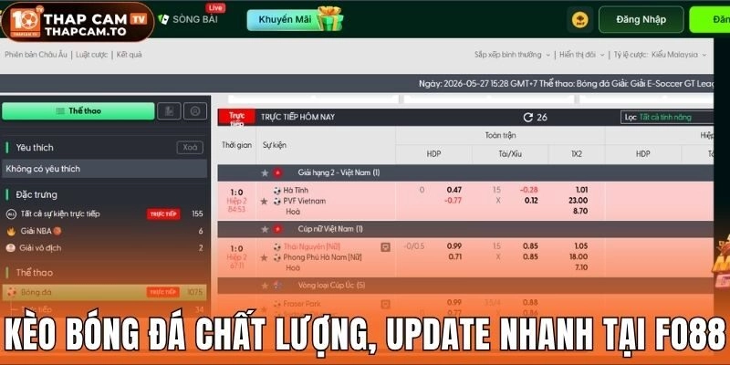 Kèo bóng đá chất lượng, update nhanh tại Fo88