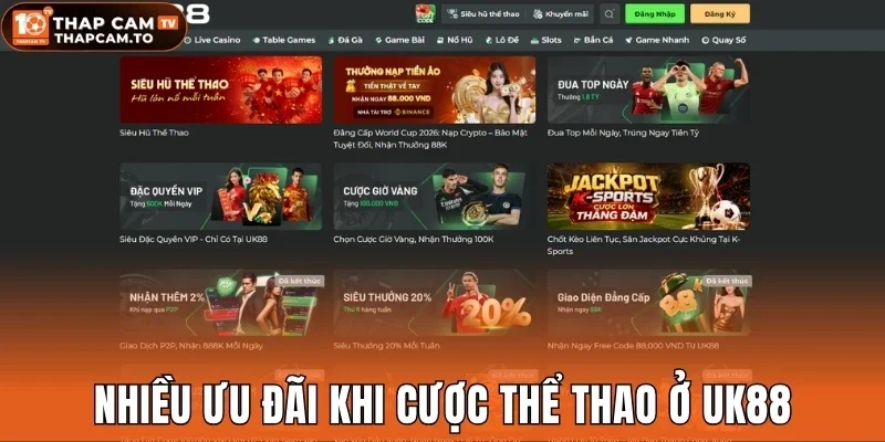 Nhiều ưu đãi khi cược thể thao ở Uk88