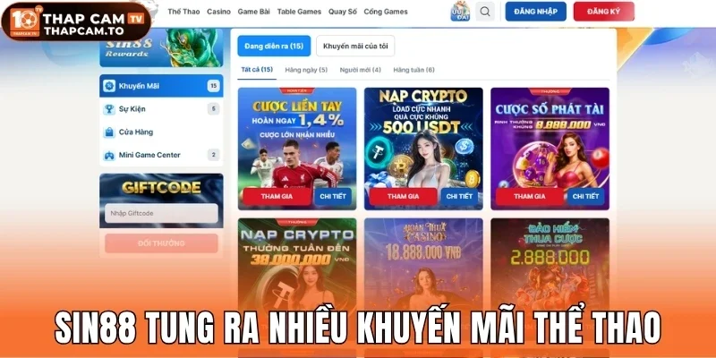 Sin88 tung ra nhiều khuyến mãi thể thao