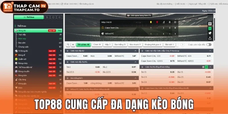 Top88 cung cấp đa dạng kèo bóng